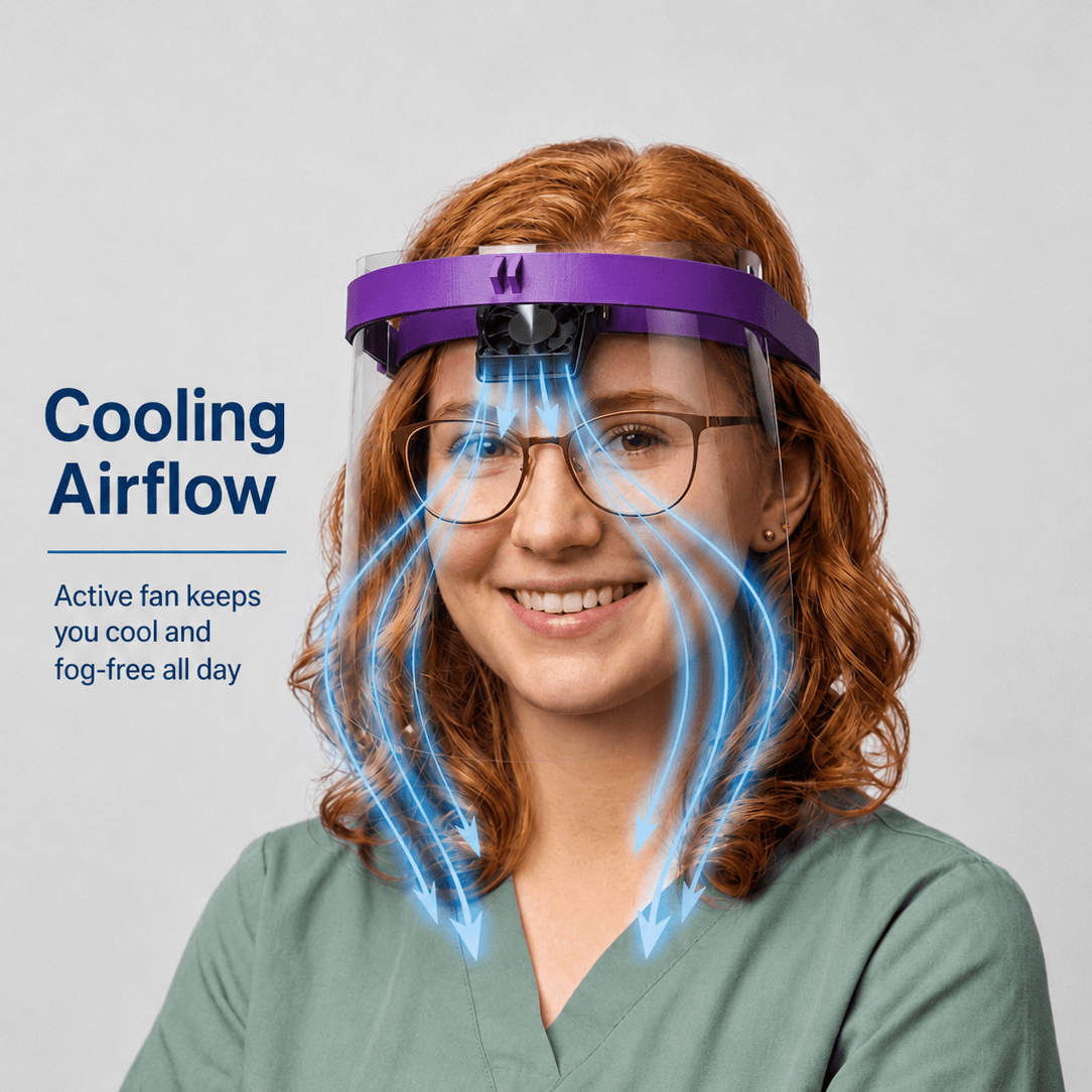 Dental Face Shield with Fan | Breezy Face Active Cooling Face Shield - Breezy Face
